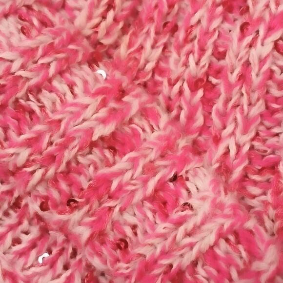 Y2K Vintage Lei Sweater Cowl Neck Jrs Sz L BARBIECORE PINK Sparkle Sequins Boho - Picture 6 of 16